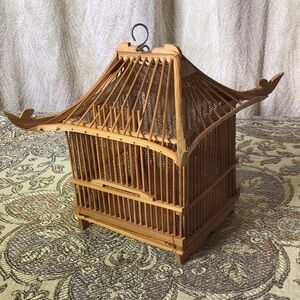 Antique bamboo Asian cricket cage hanging decor traditional Pagoda Good Luck